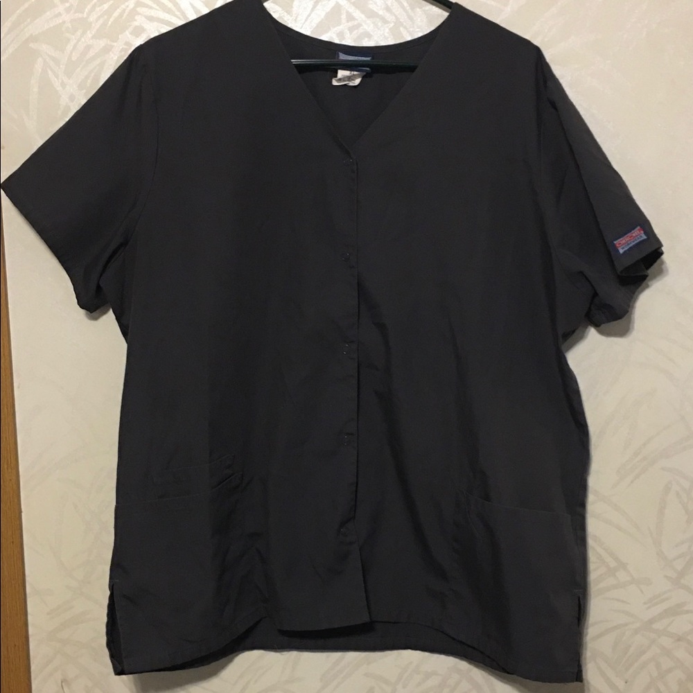 XL Pewter Cherokee WorkWear Snap Up Scrub Top